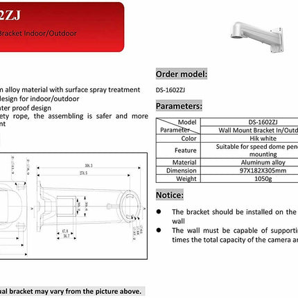 HIKVISION PTZ WALL MOUNT DS-1602ZJ Wall Mount Bracket Aluminium Alloy Original