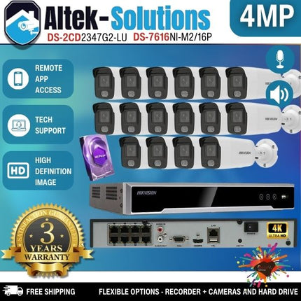 Hikvision 4k Acusense 32MP NVR 16CH CCTV Camera System DS-2CD2047G2-LU 4MP Lot