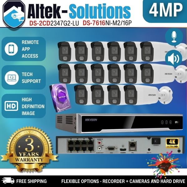 Hikvision 4k Acusense 32MP NVR 16CH CCTV Camera System DS-2CD2047G2-LU 4MP Lot