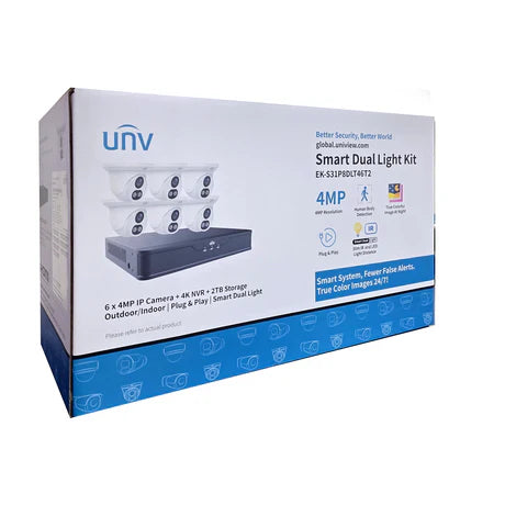 Uniview EK-S31P8DLT46T2 6x 4MP Dual-Light PoE IR IP Camera 2TB & Built-in Mic