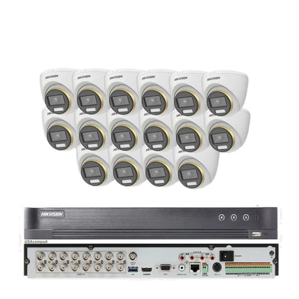 HIKVISION 16CH SECURITY CAMERA SYSTEM COLORVU MINI TURRET 2MP BUILT IN AUDIO