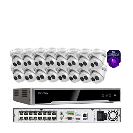 DS-2CD2383G0-IU & DS-7616NI-Q2 Hikvision 16CH 16POE NVR 4MP Turret Mic IP Camera