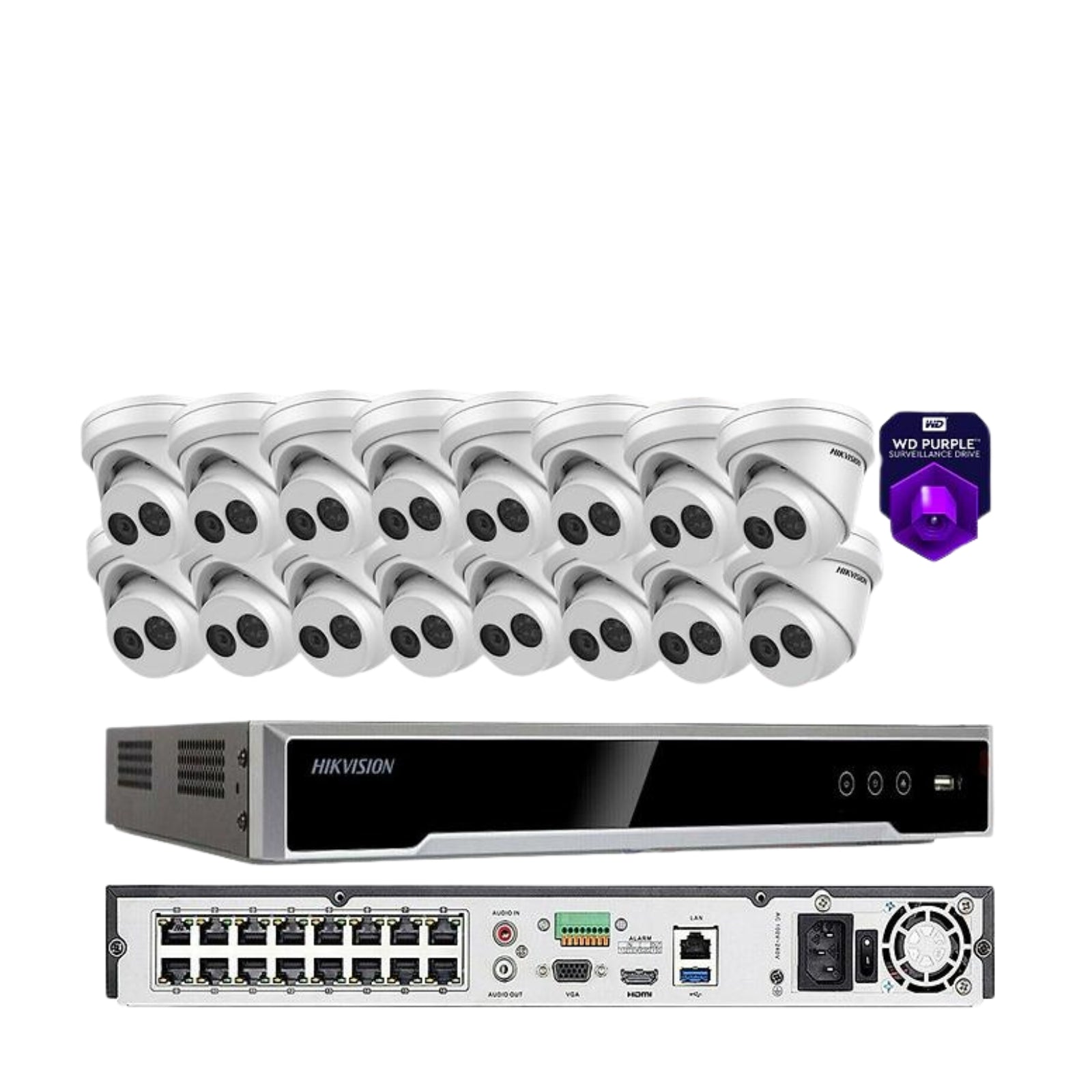 DS-2CD2383G0-IU & DS-7616NI-Q2 Hikvision 16CH 16POE NVR 4MP Turret Mic IP Camera