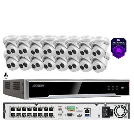 Hikvision 4K 16CH 4MP 16 POE Security Camera System W/Audio DS-2CD2343G0-IU 2TB