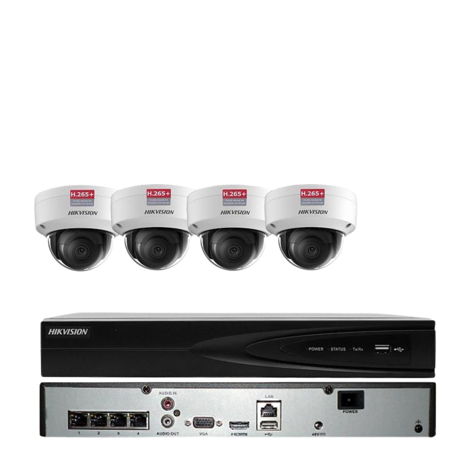 Hikvision 4 Channel 4K 8MP PoE NVR (4)x 4MP IP Dome W audio CCTV Security System