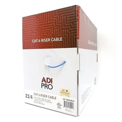 ADI PRO blue 0E-CAT6RWHP Cat6+ 23AWG Riser Cable 1000ft ‒ UL/ETL 550-600MHz  White Reel